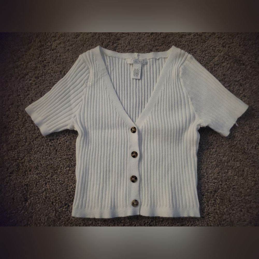 Full Tilt White Ribbed Button Up Shirt
